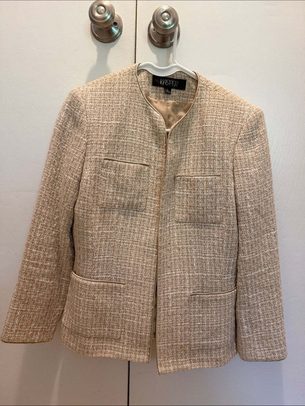 Kasper Women's Neutral Cream Tweed Zip Jacket